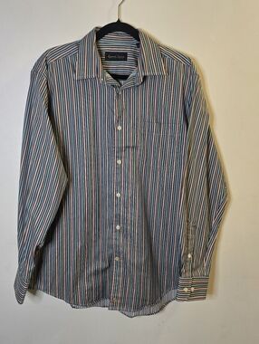 Men, Kenneth Roberts Platinum, size L. Striped Button Down Dress Shirt